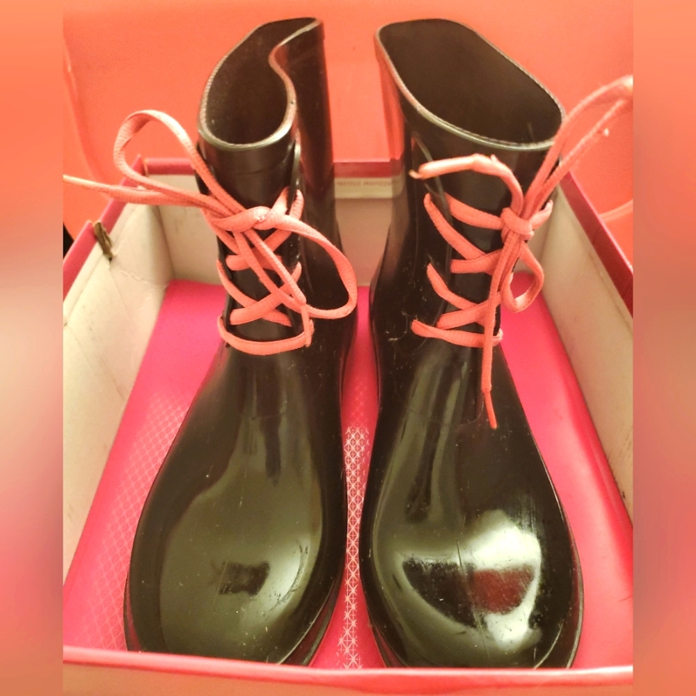 Black & Pink Rain Boots
